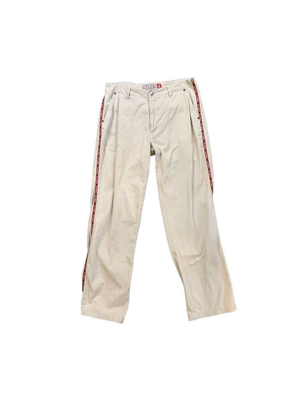 Avirex Pants Womens 11/12 Khaki Baggy Straight Leg Slash Pocket Side Logo Stripe